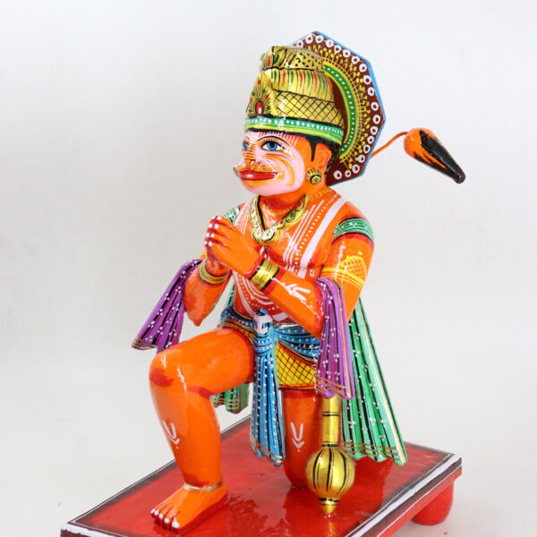 Hand-Painted Wooden Hanuman Statue – Sitting Pose