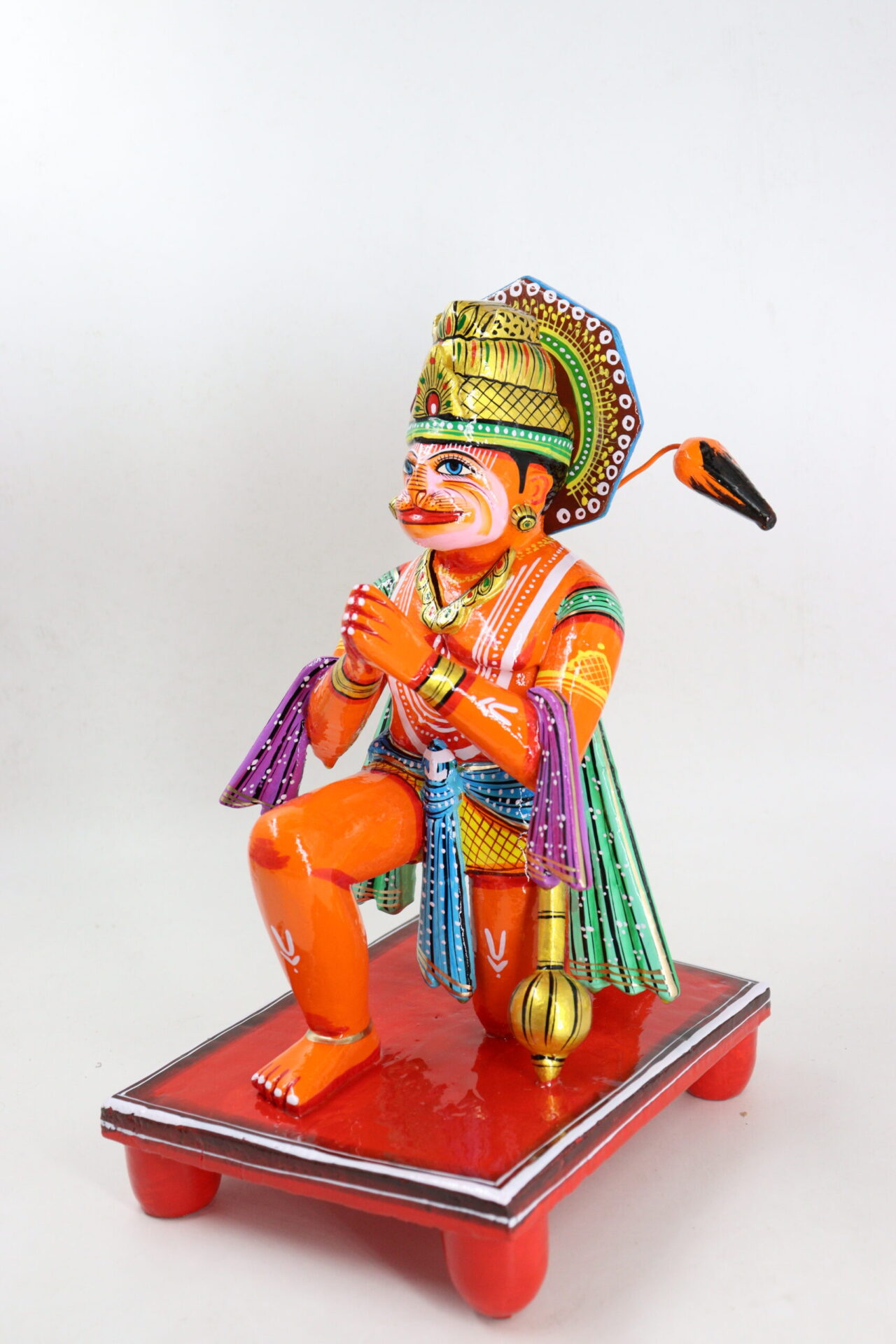 Hand-Painted Wooden Hanuman Statue – Sitting Pose