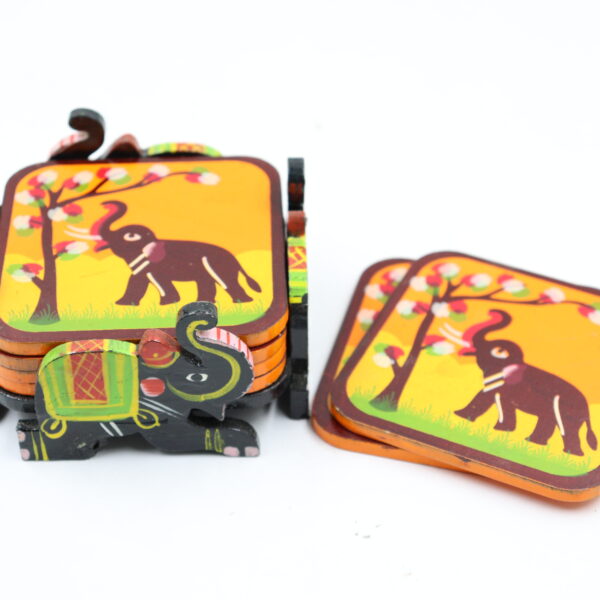 Wooden Elephant Design Coaster Set